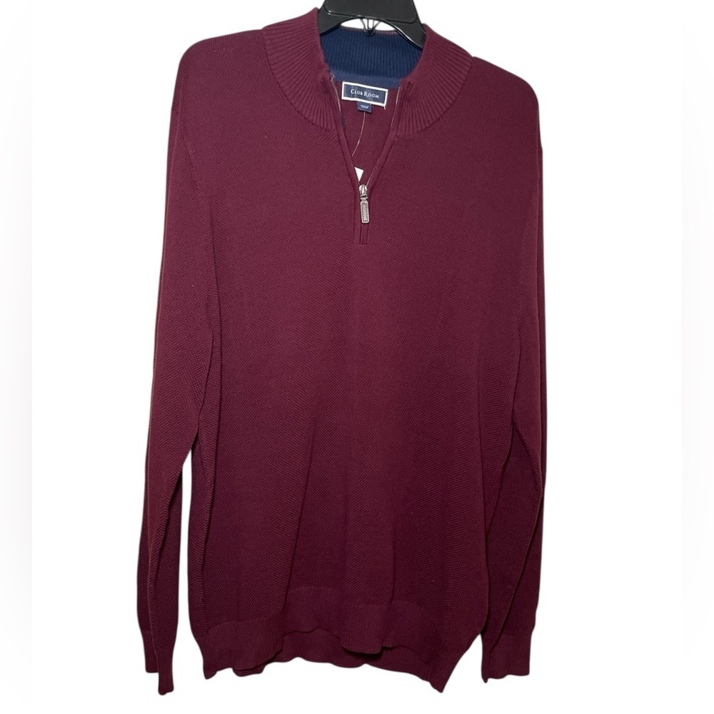 Club Room Men's Burgundy 1/4  Zip Sweater sz XL